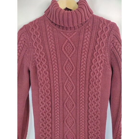 Eddie Bauer Womens Merlot Turtle Knee Cable Knit Cotton Sweater M tall - Picture 3 of 7